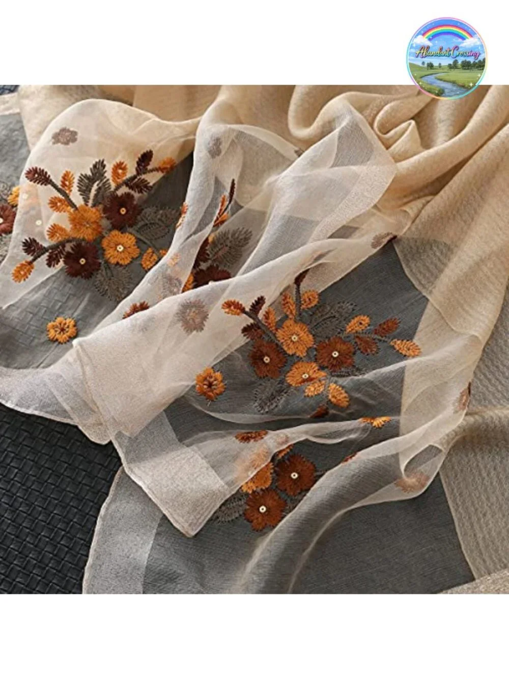 Embroidered Silk Blend Scarf, 75x28 Inch Long Shawl & Wrap, Breathable & Soft